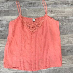 Sundance 100% linen coral tank lace pintuck costal summer womens large S19